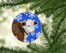 Load image into Gallery viewer, Baby Calf Winter Snowflakes Holiday Ornament - Round Ceramic Ornament – Artist-Designed Keepsake Decoration SB3144CO1