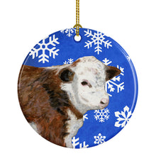 Load image into Gallery viewer, Baby Calf Winter Snowflakes Holiday Ornament - Round Ceramic Ornament – Artist-Designed Keepsake Decoration SB3144CO1