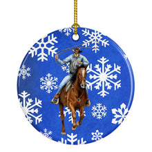 Load image into Gallery viewer, Horse Roper Winter Snowflakes Holiday Ceramic Ornament SB3149CO1