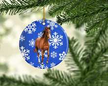 Load image into Gallery viewer, Horse Winter Snowflakes Holiday Ornament - Round Ceramic Ornament – Artist-Designed Keepsake Decoration SB3150CO1