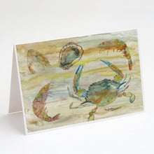 Load image into Gallery viewer, Crab, Shrimp, Oyster Yellow Sky Greeting Cards -  Blank Note Cards – 8-Pack of Artist-Designed Cards with Envelopes