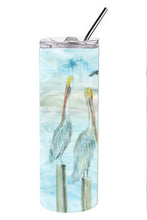 Load image into Gallery viewer, Pelicans in Blue Double Walled Stainless Steel 20 oz Skinny Tumbler SC2035TBL20