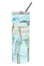 Load image into Gallery viewer, Pelicans in Blue Double Walled Stainless Steel 20 oz Skinny Tumbler SC2035TBL20