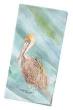 Load image into Gallery viewer, Brown Pelican on Blue Cloth Napkin, Fabric Table Napkin, Reusable, printed in the USA SC2050NAP