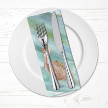 Load image into Gallery viewer, Brown Pelican on Blue Cloth Napkin, Fabric Table Napkin, Reusable, printed in the USA SC2050NAP