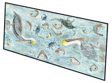 Load image into Gallery viewer, Pelicans, Crabs and Shrimp Floor Runner Mats – 28x58 Indoor/Outdoor Rugs with Artistic Design | Made in the USA