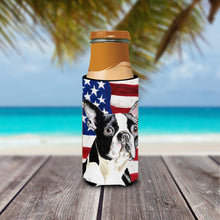 Load image into Gallery viewer, USA American Flag with Boston Terrier Slim Can Hugger – Fun &amp; Functional Drink Coolers SC9001MUK