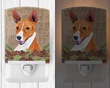 Load image into Gallery viewer, Basenji Faux Burlap and Pine cones Ceramic Night Light SC9036CNL