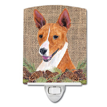 Load image into Gallery viewer, Basenji Faux Burlap and Pine cones Ceramic Night Light SC9036CNL