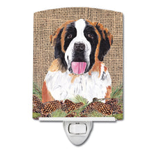 Load image into Gallery viewer, Saint Bernard Faux Burlap and Pine cones Ceramic Night Light SC9041CNL