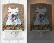 Load image into Gallery viewer, Pit Bull Faux Burlap and Pine cones Ceramic Night Light SC9042CNL