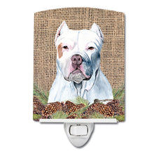 Load image into Gallery viewer, Pit Bull Faux Burlap and Pine cones Ceramic Night Light SC9042CNL