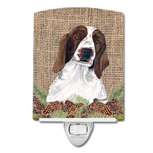 Load image into Gallery viewer, Welsh Springer Spaniel Faux Burlap and Pine cones Ceramic Night Light SC9043CNL