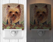 Load image into Gallery viewer, Yorkie Faux Burlap and Pine cones Ceramic Night Light SC9046CNL