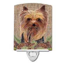 Load image into Gallery viewer, Yorkie Faux Burlap and Pine cones Ceramic Night Light SC9046CNL