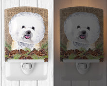 Load image into Gallery viewer, Bichon Frise Faux Burlap and Pine cones Ceramic Night Light SC9047CNL