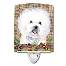 Load image into Gallery viewer, Bichon Frise Faux Burlap and Pine cones Ceramic Night Light SC9047CNL