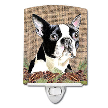 Load image into Gallery viewer, Boston Terrier Faux Burlap and Pine cones Ceramic Night Light SC9051CNL