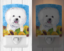 Load image into Gallery viewer, Bichon Frise in Summer Flowers Ceramic Night Light SC9059CNL