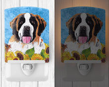Load image into Gallery viewer, Saint Bernard in Summer Flowers Ceramic Night Light SC9076CNL