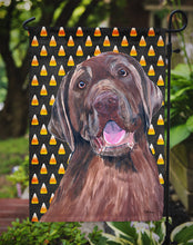 Load image into Gallery viewer, Labrador Chocolate Candy Corn Halloween Portrait Garden Flag – Decorative Outdoor Yard Flag