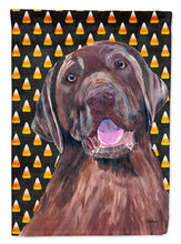 Load image into Gallery viewer, Labrador Chocolate Candy Corn Halloween Portrait Garden Flag – Decorative Outdoor Yard Flag