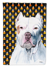 Load image into Gallery viewer, Pit Bull Candy Corn Halloween Portrait Garden Flag – Decorative Outdoor Yard Flag