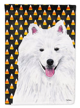 Load image into Gallery viewer, American Eskimo Candy Corn Halloween Portrait Garden Flag – Decorative Outdoor Yard Flag