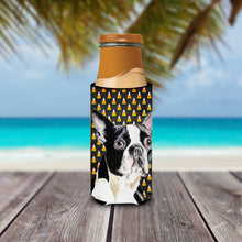 Load image into Gallery viewer, Boston Terrier Candy Corn Halloween Portrait Slim Can Hugger – Fun &amp; Functional Drink Coolers SC9171MUK