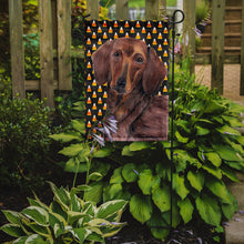 Load image into Gallery viewer, Dachshund Candy Corn Halloween Portrait Garden Flag – Decorative Outdoor Yard Flag