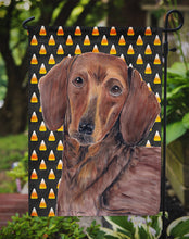 Load image into Gallery viewer, Dachshund Candy Corn Halloween Portrait Garden Flag – Decorative Outdoor Yard Flag