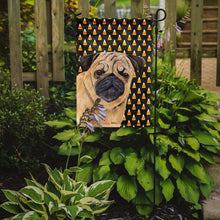 Load image into Gallery viewer, Pug Candy Corn Halloween Portrait Garden Flag – Decorative Outdoor Yard Flag