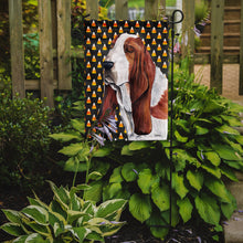 Load image into Gallery viewer, Basset Hound Candy Corn Halloween Portrait Garden Flag – Decorative Outdoor Yard Flag