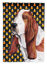 Load image into Gallery viewer, Basset Hound Candy Corn Halloween Portrait Garden Flag – Decorative Outdoor Yard Flag