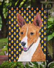 Load image into Gallery viewer, Basenji Candy Corn Halloween Portrait Garden Flag – Decorative Outdoor Yard Flag