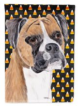 Load image into Gallery viewer, Boxer Fawn Uncropped Ears Candy Corn Halloween Portrait Garden Flag – Decorative Outdoor Yard Flag