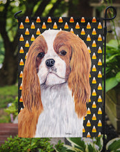 Load image into Gallery viewer, Cavalier Spaniel Blenheim Candy Corn Halloween Portrait Garden Flag – Decorative Outdoor Yard Flag