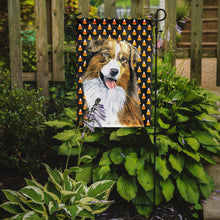 Load image into Gallery viewer, Australian Shepherd Candy Corn Halloween Portrait Garden Flag – Decorative Outdoor Yard Flag
