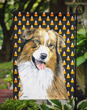 Load image into Gallery viewer, Australian Shepherd Candy Corn Halloween Portrait Garden Flag – Decorative Outdoor Yard Flag