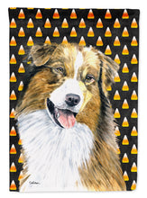 Load image into Gallery viewer, Australian Shepherd Candy Corn Halloween Portrait Garden Flag – Decorative Outdoor Yard Flag