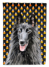 Load image into Gallery viewer, Belgian Sheepdog Candy Corn Halloween Portrait Garden Flag – Decorative Outdoor Yard Flag