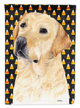 Load image into Gallery viewer, Labrador Yellow Candy Corn Halloween Portrait Garden Flag – Decorative Outdoor Yard Flag