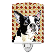 Load image into Gallery viewer, Boston Terrier Fall Leaves Portrait Ceramic Night Light SC9200CNL