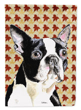 Load image into Gallery viewer, Boston Terrier Fall Leaves Portrait Garden Flag – Decorative Outdoor Yard Flag
