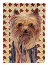 Load image into Gallery viewer, Yorkie Fall Leaves Portrait Garden Flag – Decorative Outdoor Yard Flag