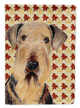 Load image into Gallery viewer, Airedale Fall Leaves Portrait Flag Canvas House Size