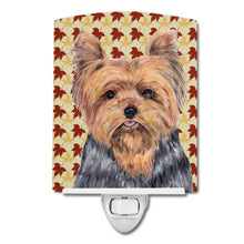 Load image into Gallery viewer, Yorkie Fall Leaves Portrait Ceramic Night Light SC9228CNL