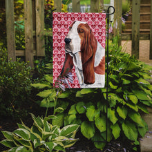 Load image into Gallery viewer, Basset Hound Hearts Love and Valentine's Day Portrait Garden Flag – Decorative Outdoor Yard Flag