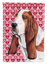 Load image into Gallery viewer, Basset Hound Hearts Love and Valentine's Day Portrait Garden Flag – Decorative Outdoor Yard Flag