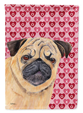 Load image into Gallery viewer, Pug Hearts Love and Valentine's Day Portrait Garden Flag – Decorative Outdoor Yard Flag